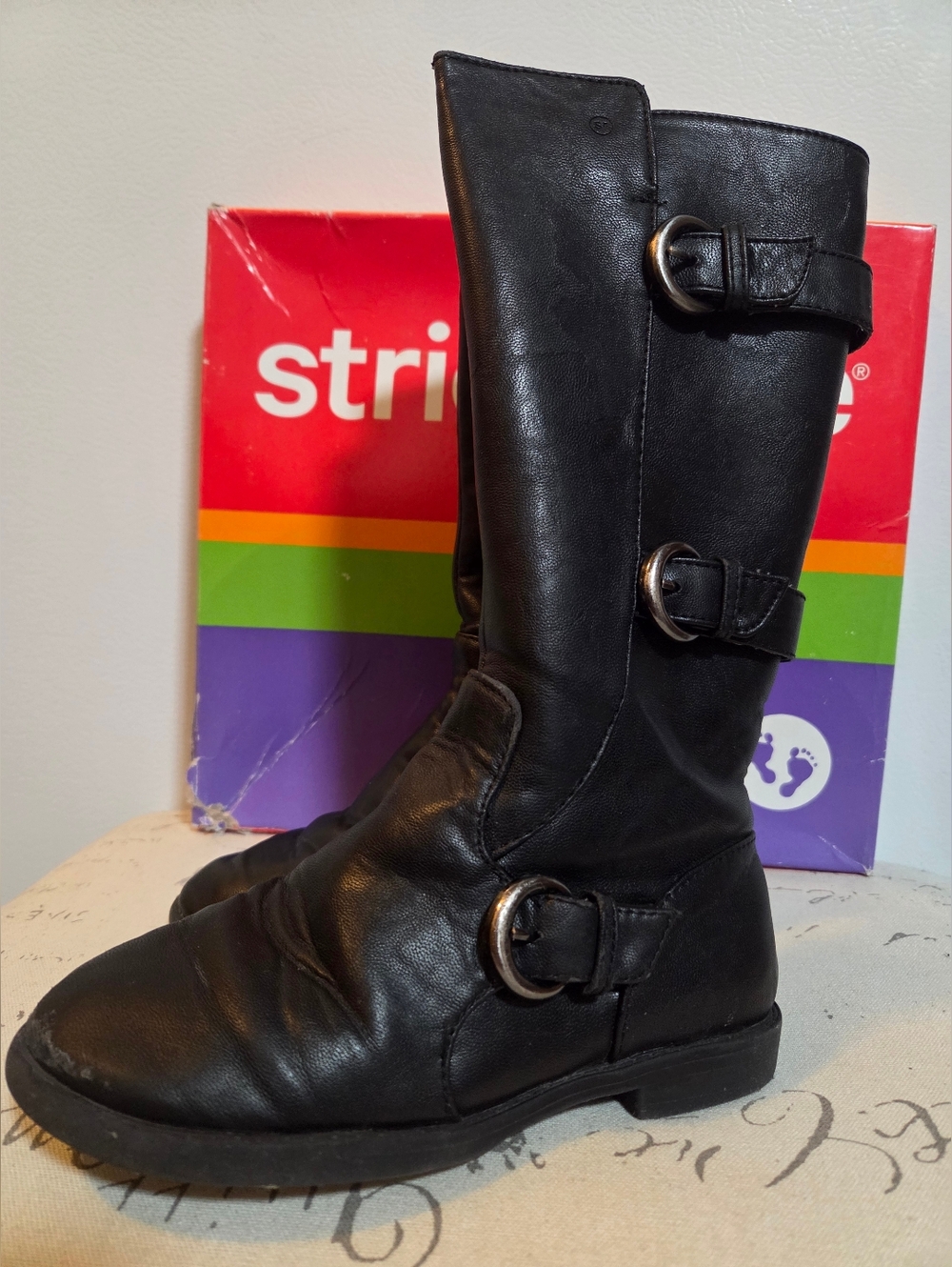 Stride Rite Presley Toddler Girls Black Riding Boots Buckle Accents Size 11.5